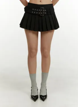 Belted Pleated Mini Skirt CY408