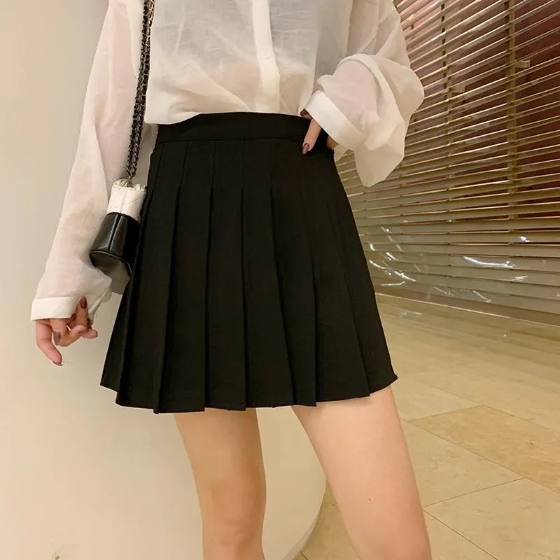 Black Gray School Pleated Hidden Shorts Mini Skirt