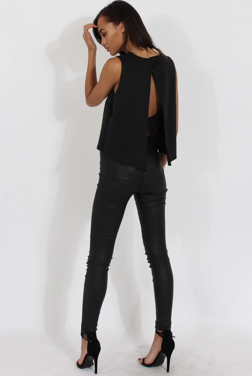 Black Split Back Sleeveless Top - Andrea