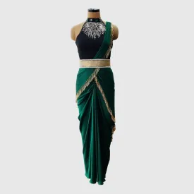 Emerald Green Pre Draped Saree Set