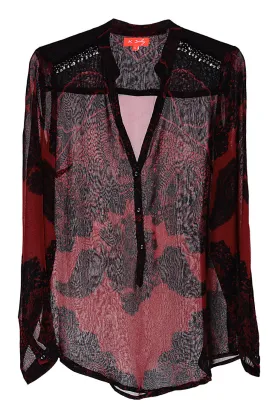 JAEDA Raspberry Sheer Paisley Top