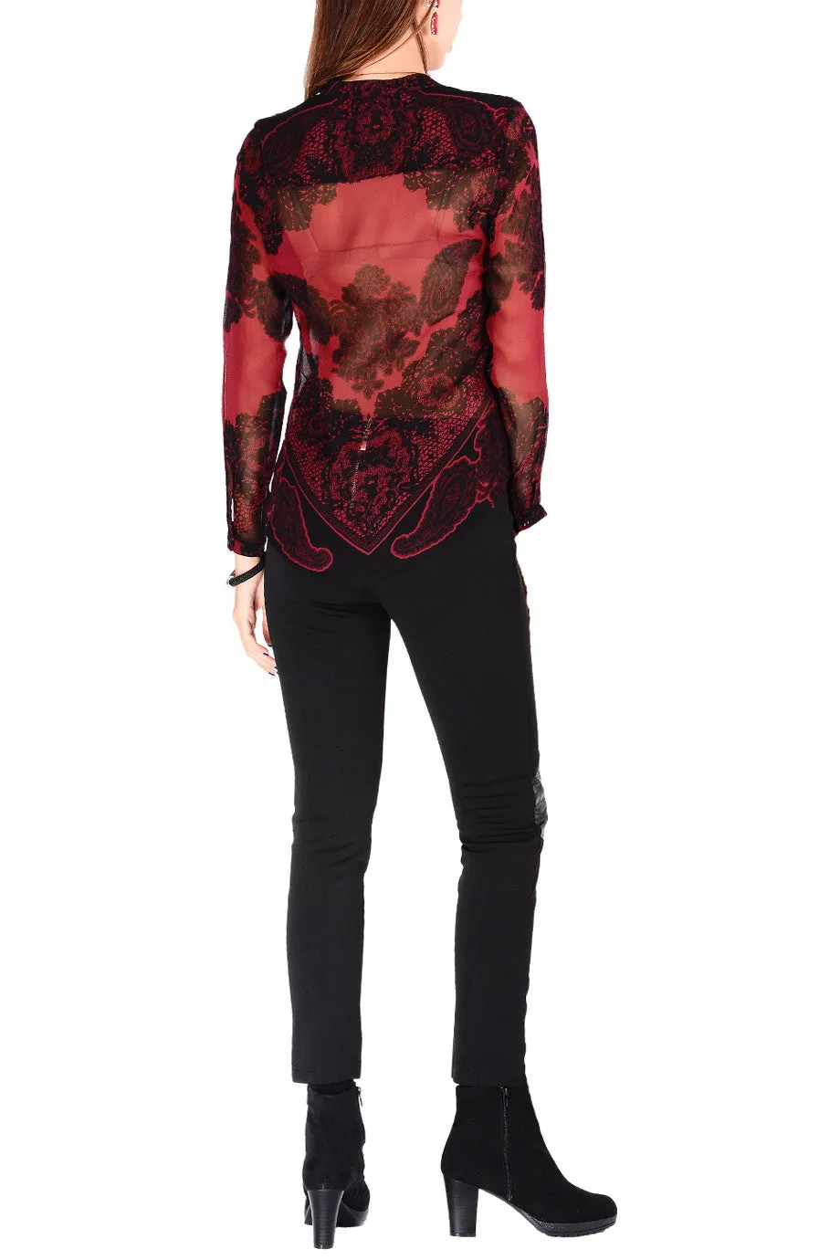 JAEDA Raspberry Sheer Paisley Top