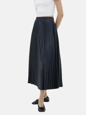 Leather Pleated Skirt Navy Blue