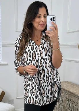 Mandy White Sailor Collar Leopard Blouse