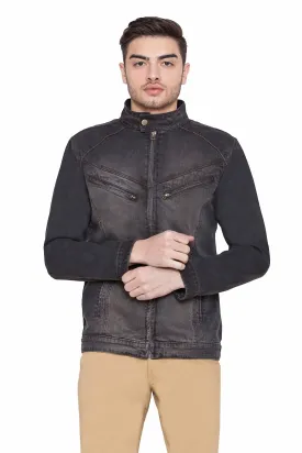 Men's Denim grey Full Sleeve Jacket with Zip Closure