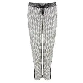 Petty Pant - Elastic Waist Pant in White Diagonal Grid Print