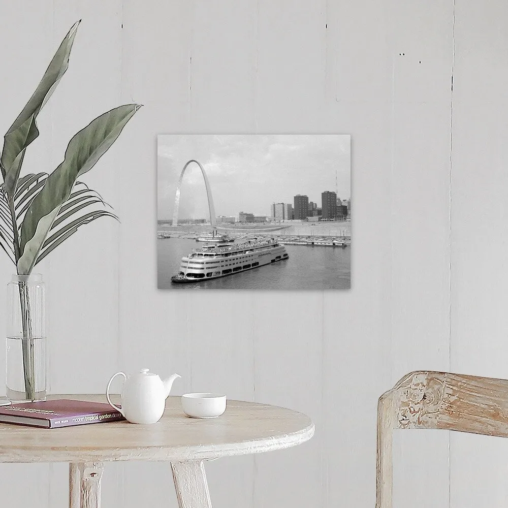 "1960's St. Louis Missouri Gateway Arch Skyline Mississippi River Ss Admiral C" Canvas Wall Art