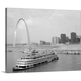 "1960's St. Louis Missouri Gateway Arch Skyline Mississippi River Ss Admiral C" Canvas Wall Art