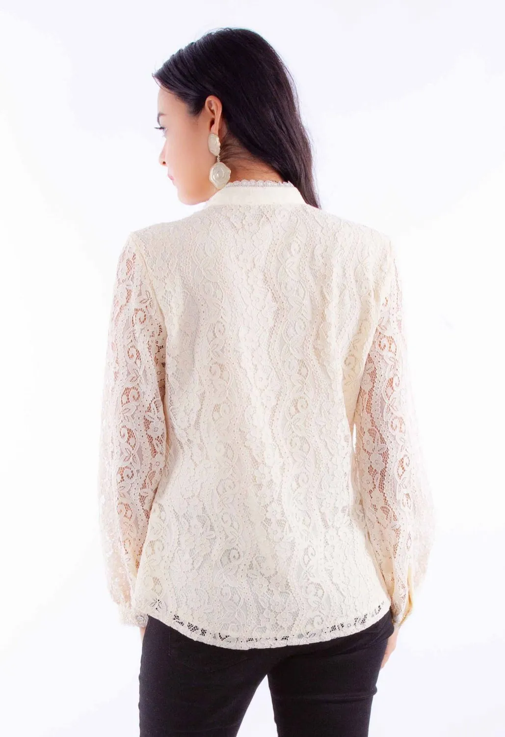 Scully Womens Allover Lace Ivory Cotton Blend L/S Blouse