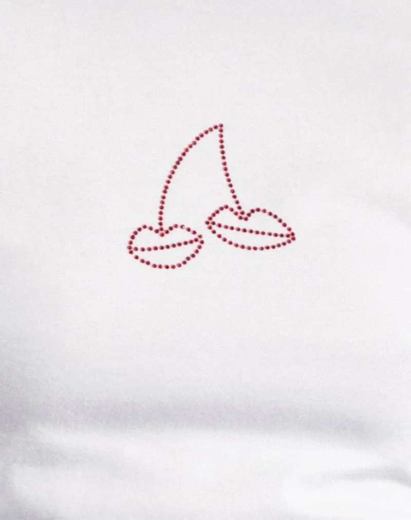 Sutin Baby Tee in White with Red Cherry Lips Hotfix