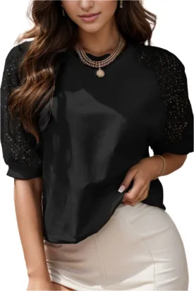 TEEK - Black Eyelet Half Sleeve Blouse