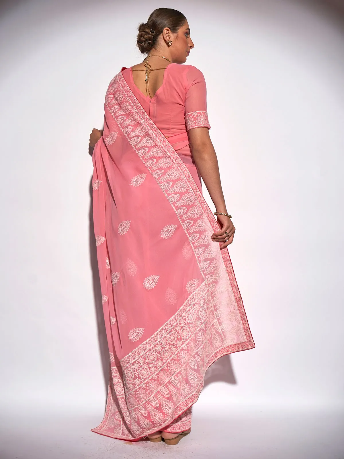 Women Party Wear Embroidery Worked Saree with Un Stitched Blouse