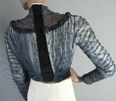 Women's Antique Bodice Vintage Edwardian 1900s Velvet Lace Net Formal Extra Small to Small VFG